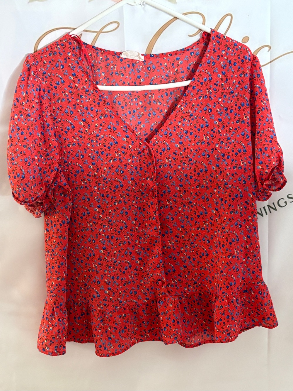 Sienna Sky Red Floral V-Neck Peplum Blouse